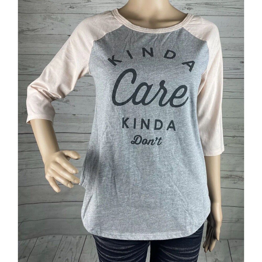 Cold Crush Raglan Tee Gray Pale Pink Sleeves Kinda Care Kinda Don't